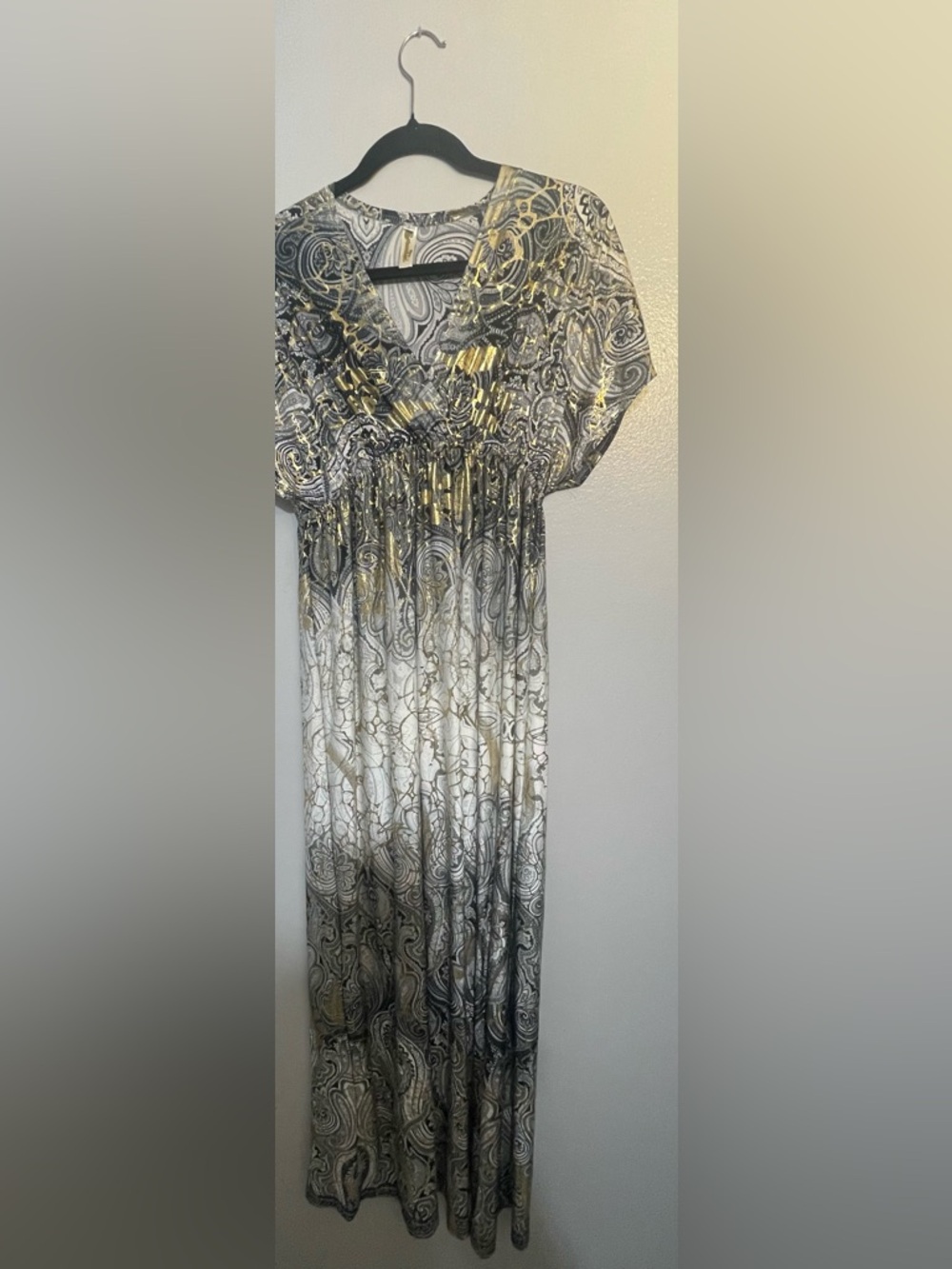 Black, White & Gold Patterned Maxi Dress
